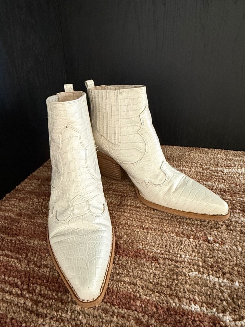 SAM EDELMAN Winona White Croc Western Bootie